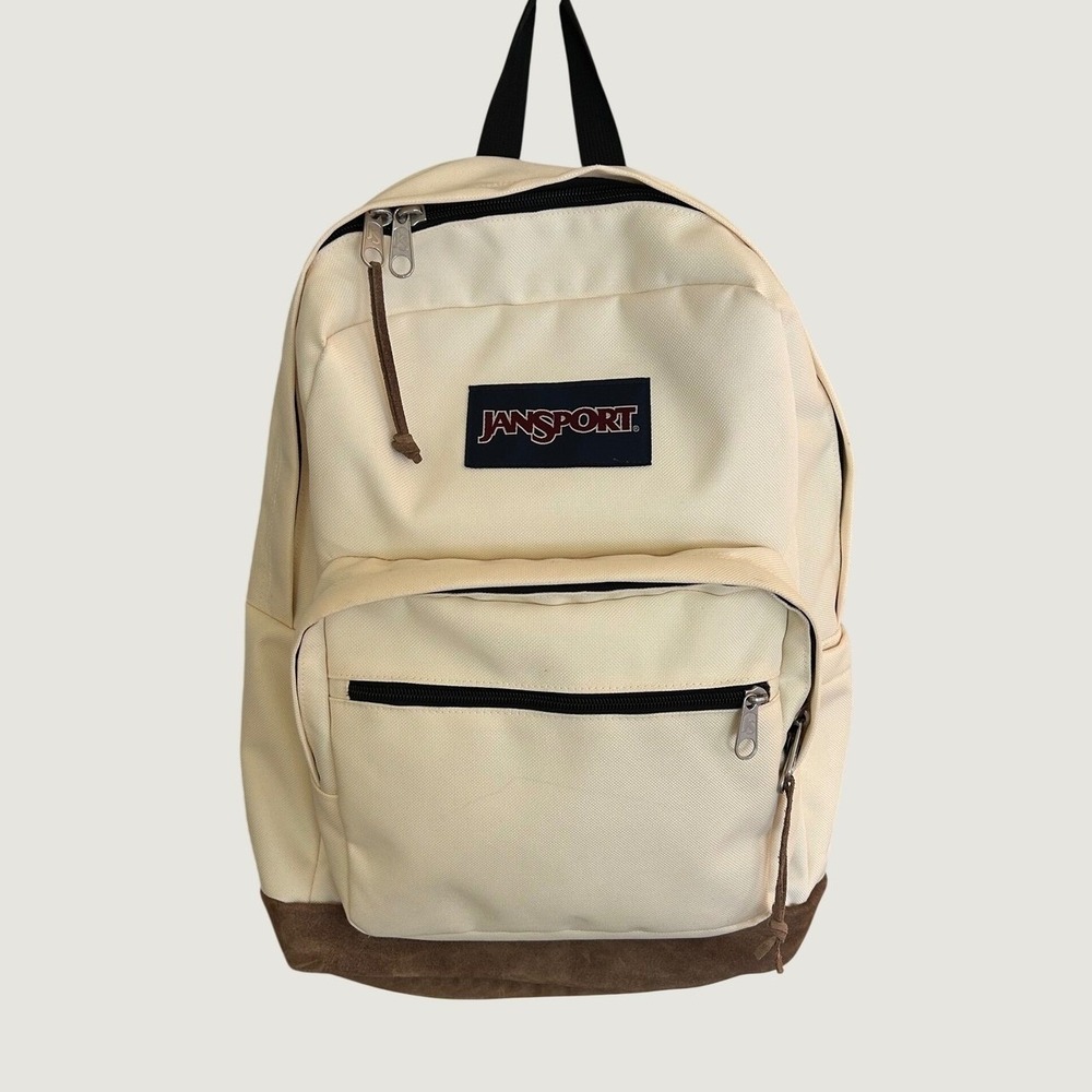 JanSport Right Pack Backpack Cream Off White Pale Banana Suede Bottom 18 inch